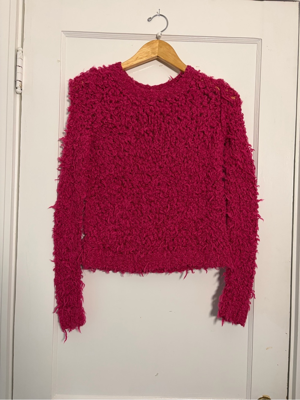 Free People Fuzzy Crewneck Sweater in Magenta